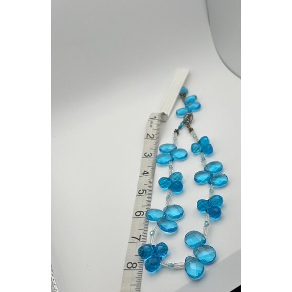 Blue Crystal Faceted Necklace Teardrop Oval Beads Lobster Clasp Handcrafted - Picture 4 of 5